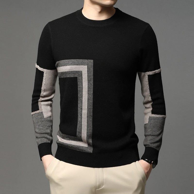 Pull en polyester simple et élégant pour homme noir avec motif col rond - Adenbora