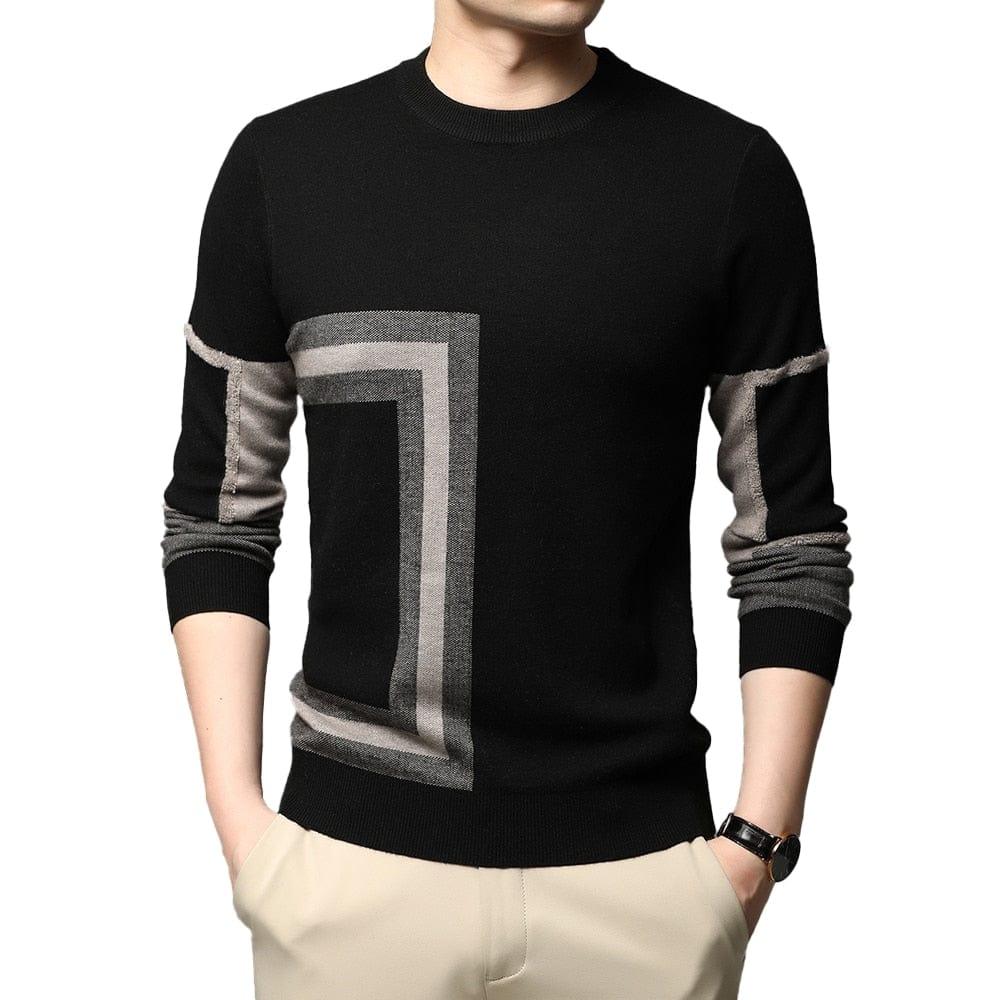 Pull en polyester simple et élégant pour homme noir avec motif col rond - Adenbora