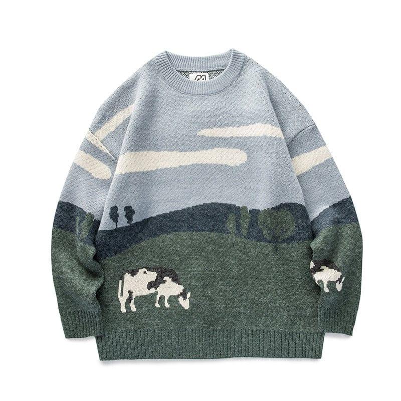 Pull Hommes vaches Vintage hiver chandails 2022 pull hommes colle ronds mode pull décontracté Harajuku vêtements - Adenbora