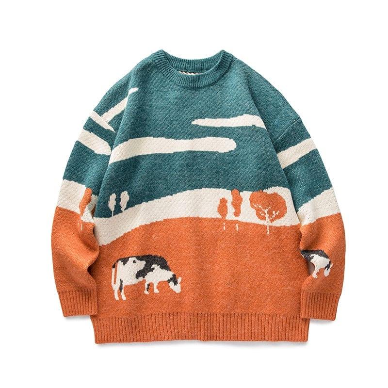 Pull Hommes vaches Vintage hiver chandails 2022 pull hommes colle ronds mode pull décontracté Harajuku vêtements - Adenbora