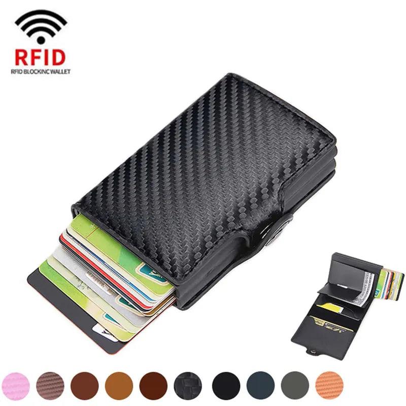 RFID Blocking Protection Men Id Carte de crédit Portefeuille Portefeuille en cuir en cuir en aluminium Aluminium Banque Bank Card Creditcard Card Holder - Adenbora