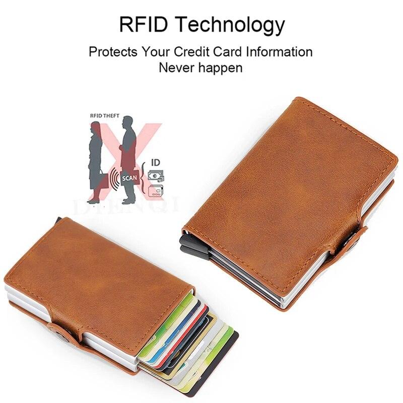 RFID Blocking Protection Men Id Carte de crédit Portefeuille Portefeuille en cuir en cuir en aluminium Aluminium Banque Bank Card Creditcard Card Holder - Adenbora