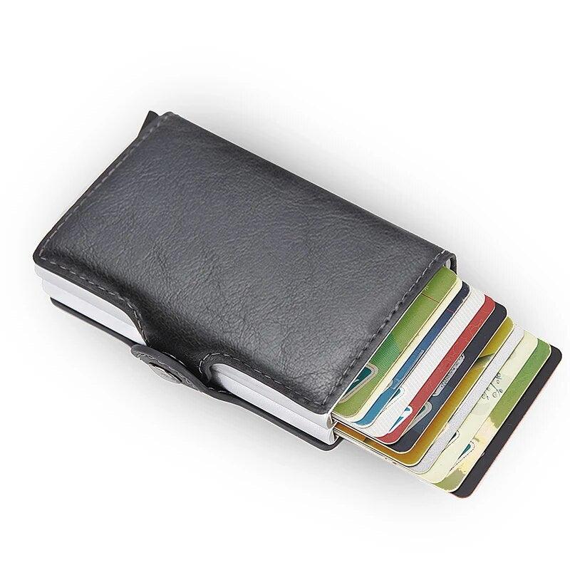 RFID Blocking Protection Men Id Carte de crédit Portefeuille Portefeuille en cuir en cuir en aluminium Aluminium Banque Bank Card Creditcard Card Holder - Adenbora