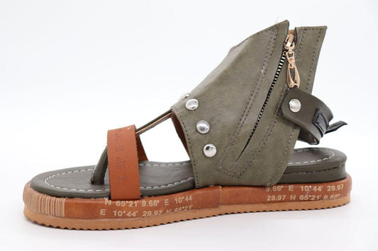 Sandales d'été plates en cuir artificiel pour femmes - Adenbora
