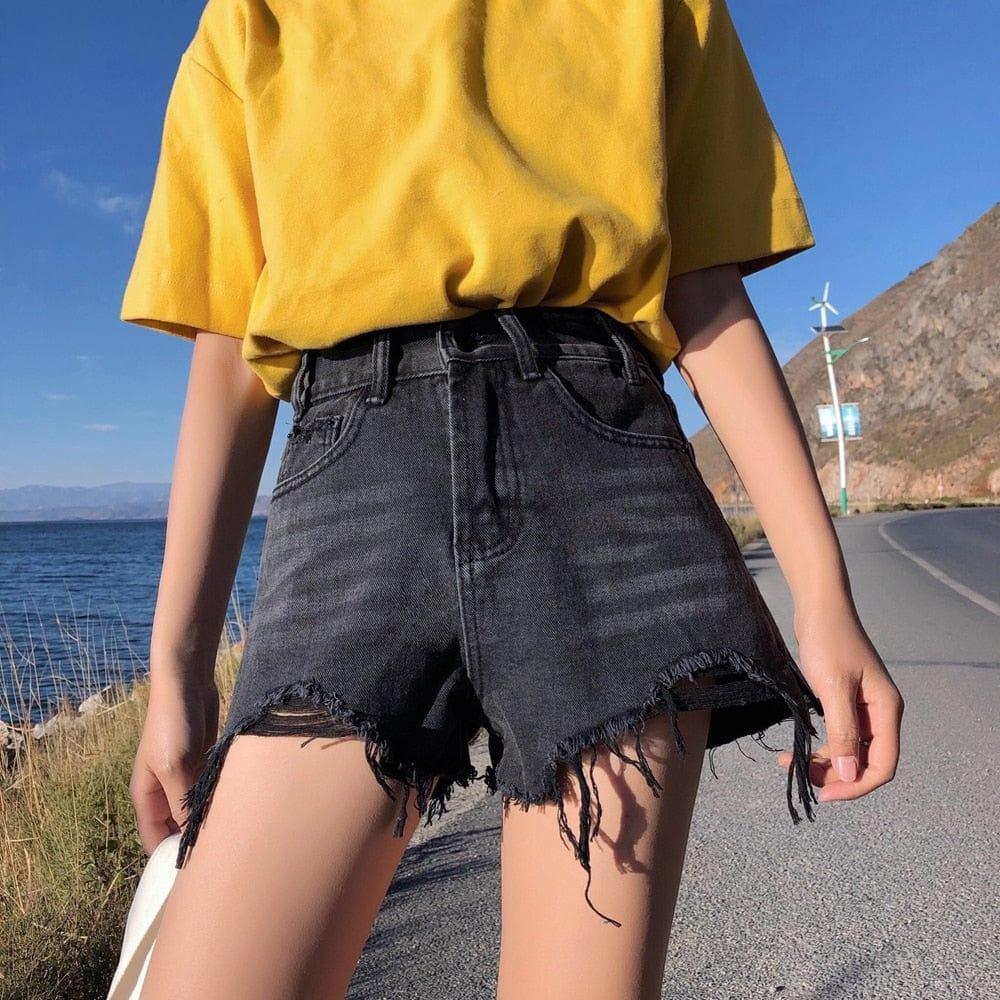 Short en jean taille haute pour femme - Style streetwear et tendance - Adenbora