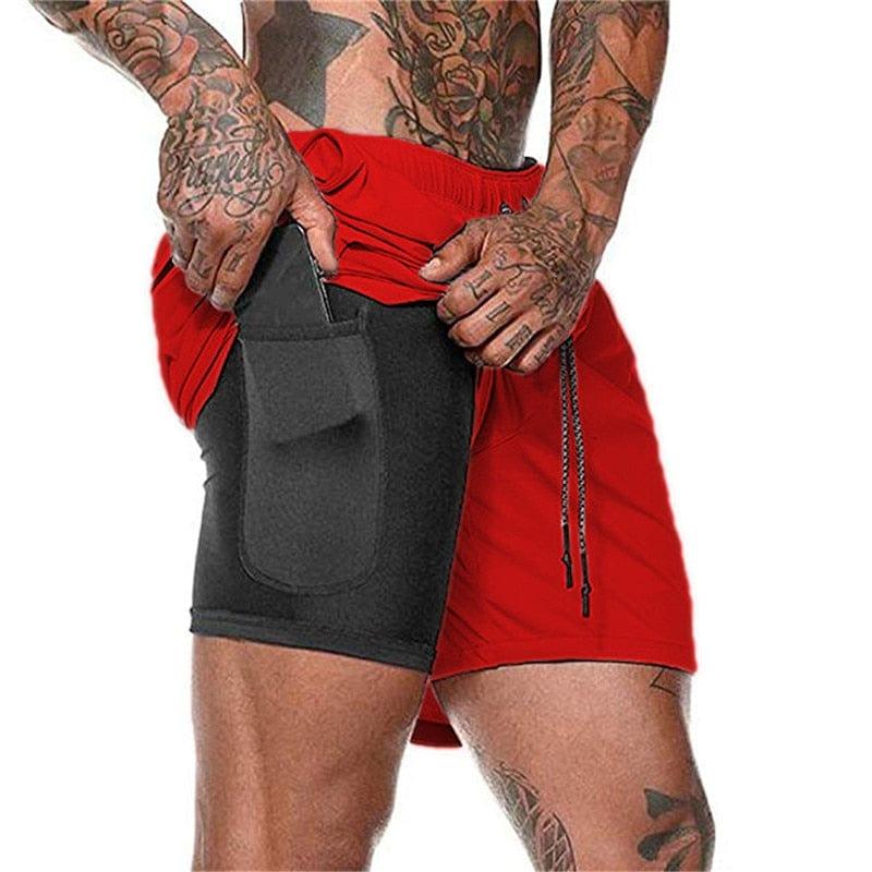 Shorts 2 en 1 Homme Sport Gym Poches - Adenbora