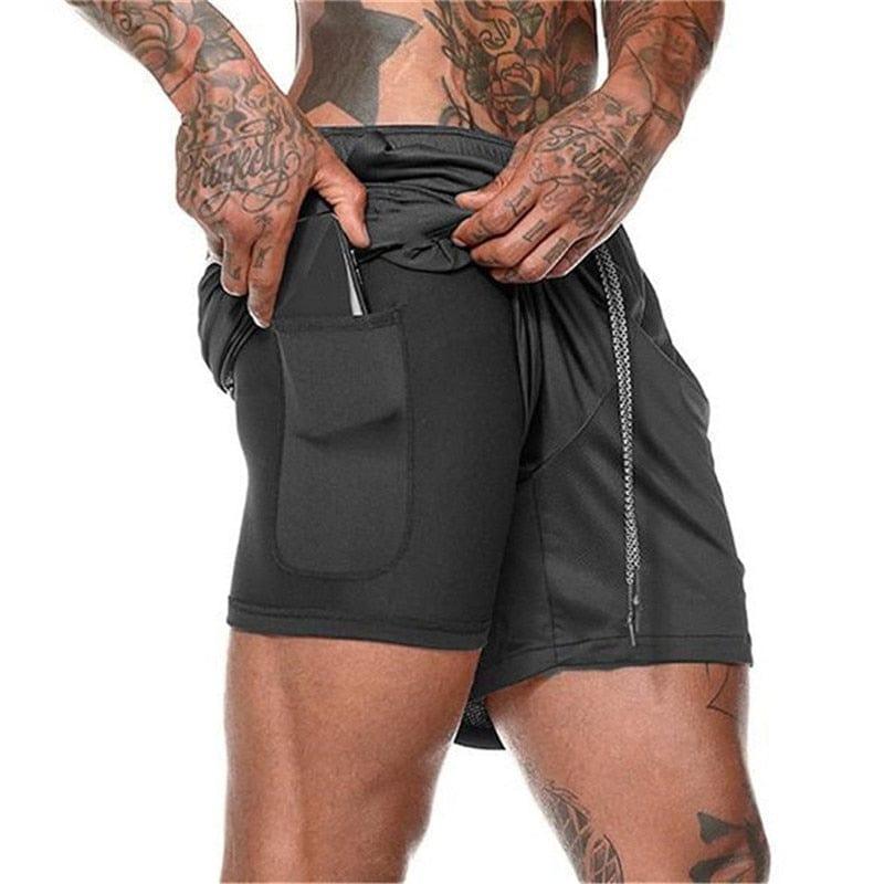 Shorts 2 en 1 Homme Sport Gym Poches - Adenbora