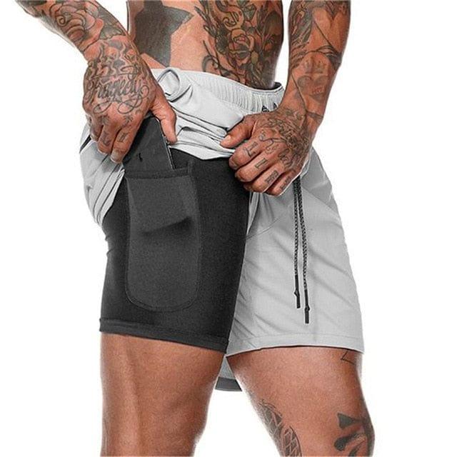 Shorts 2 en 1 Homme Sport Gym Poches - Adenbora