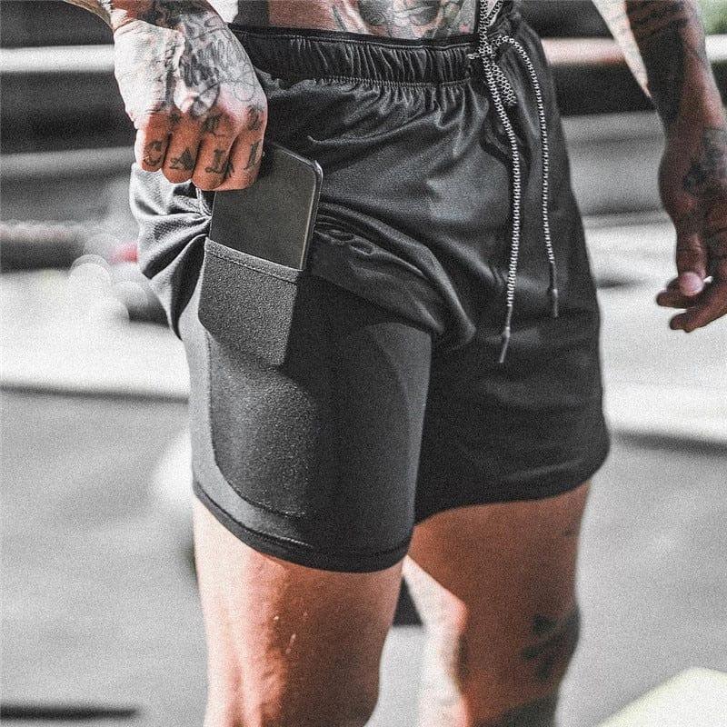 Shorts 2 en 1 Homme Sport Gym Poches - Adenbora