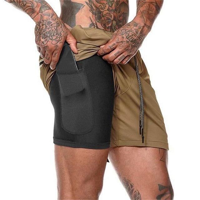 Shorts 2 en 1 Homme Sport Gym Poches - Adenbora