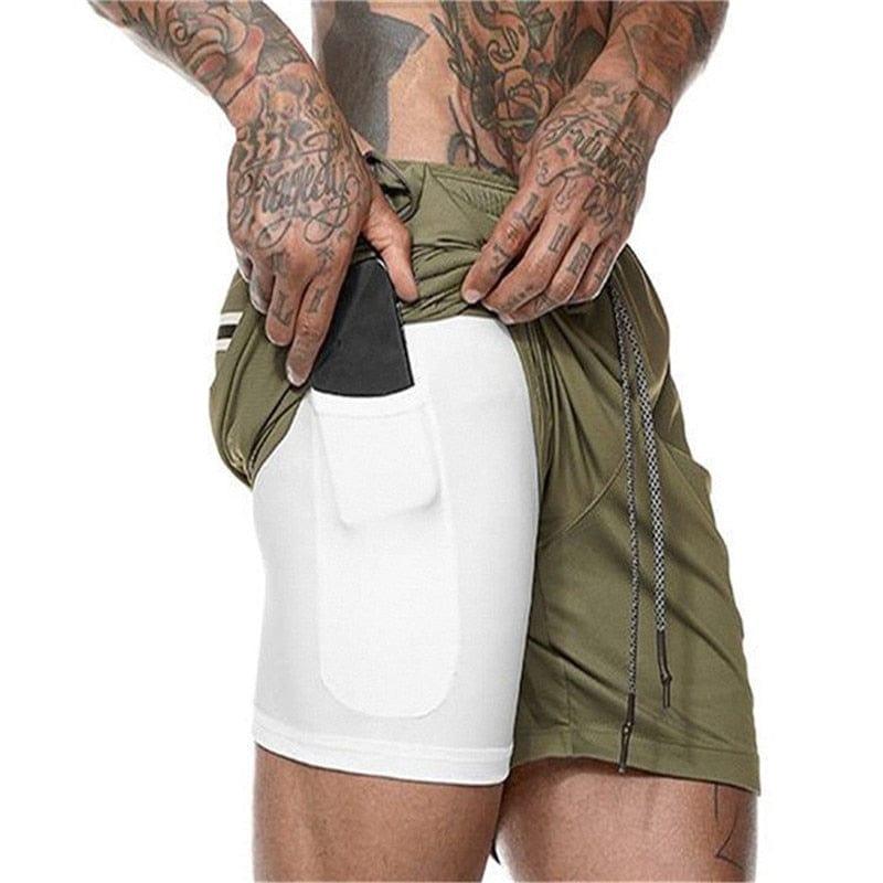 Shorts 2 en 1 Homme Sport Gym Poches - Adenbora