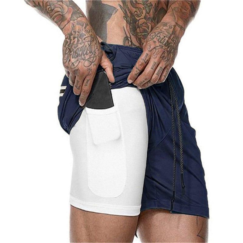 Shorts 2 en 1 Homme Sport Gym Poches - Adenbora