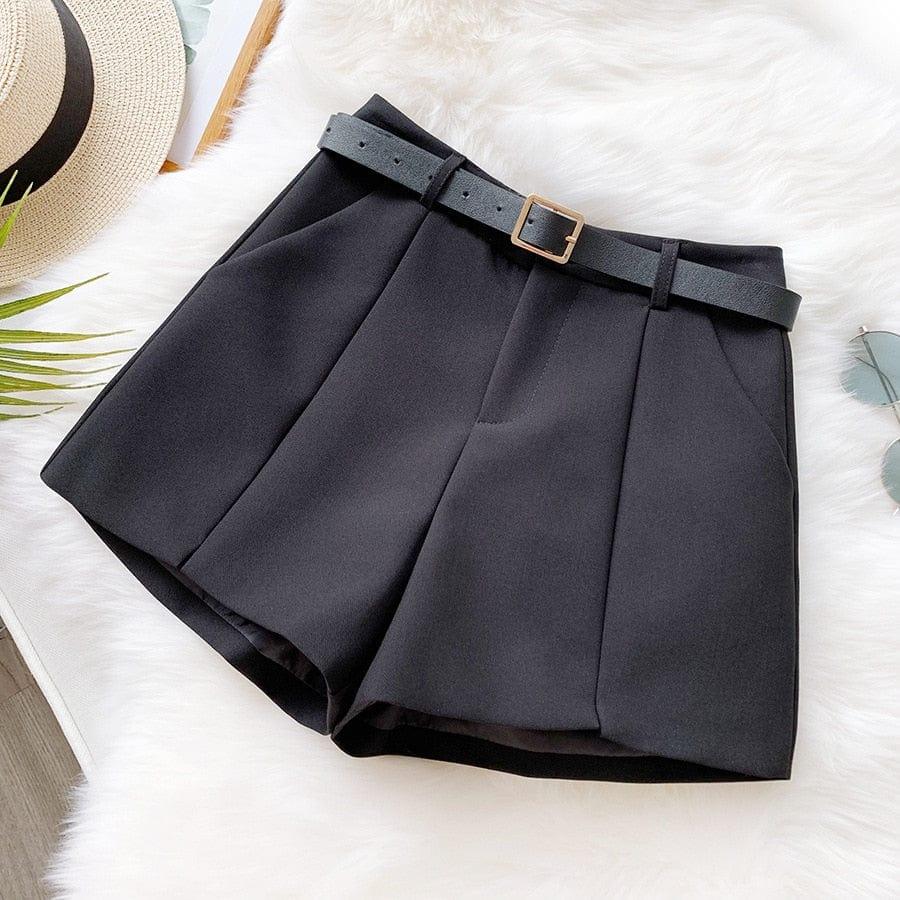 Shorts décontractés à taille haute pour femme avec poches et ceinture - Adenbora