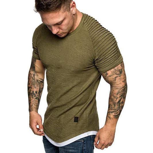 Streetwear T-shirts décontracté à manches courtes t-shirt hommes Slim Fit solide t-shirts hauts t-shirt Homme - Adenbora