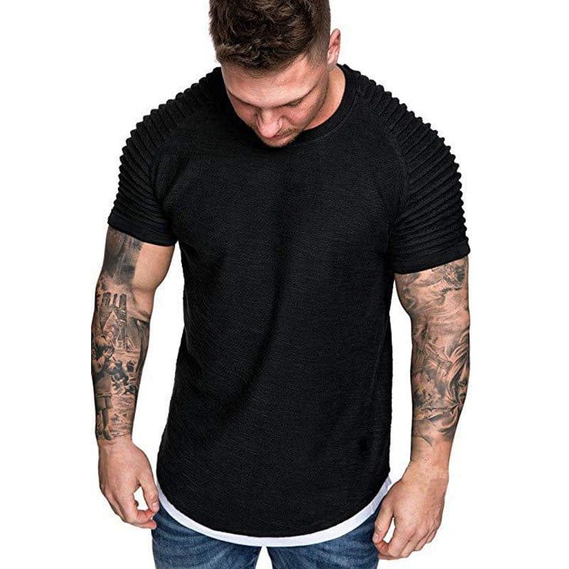 Streetwear T-shirts décontracté à manches courtes t-shirt hommes Slim Fit solide t-shirts hauts t-shirt Homme - Adenbora