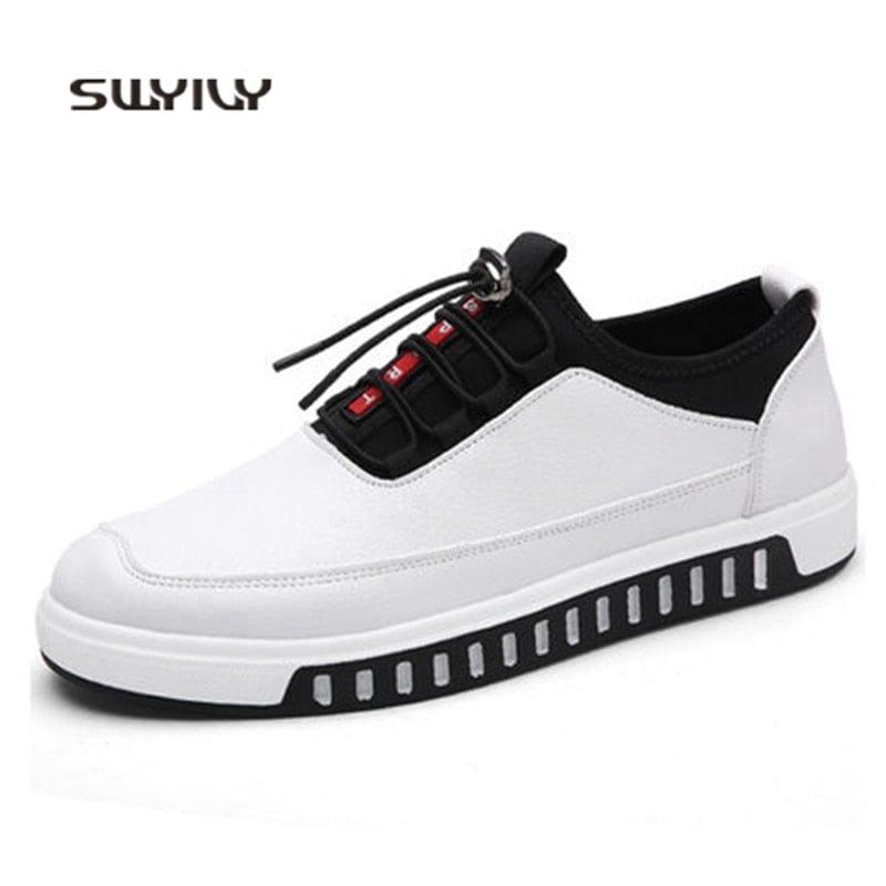 SWYIVY Chaussures de Skate pour Hommes : Baskets Basses à Talon Plat en Cuir, Automne 2018, Chaussures de Sport Décontractées - Adenbora