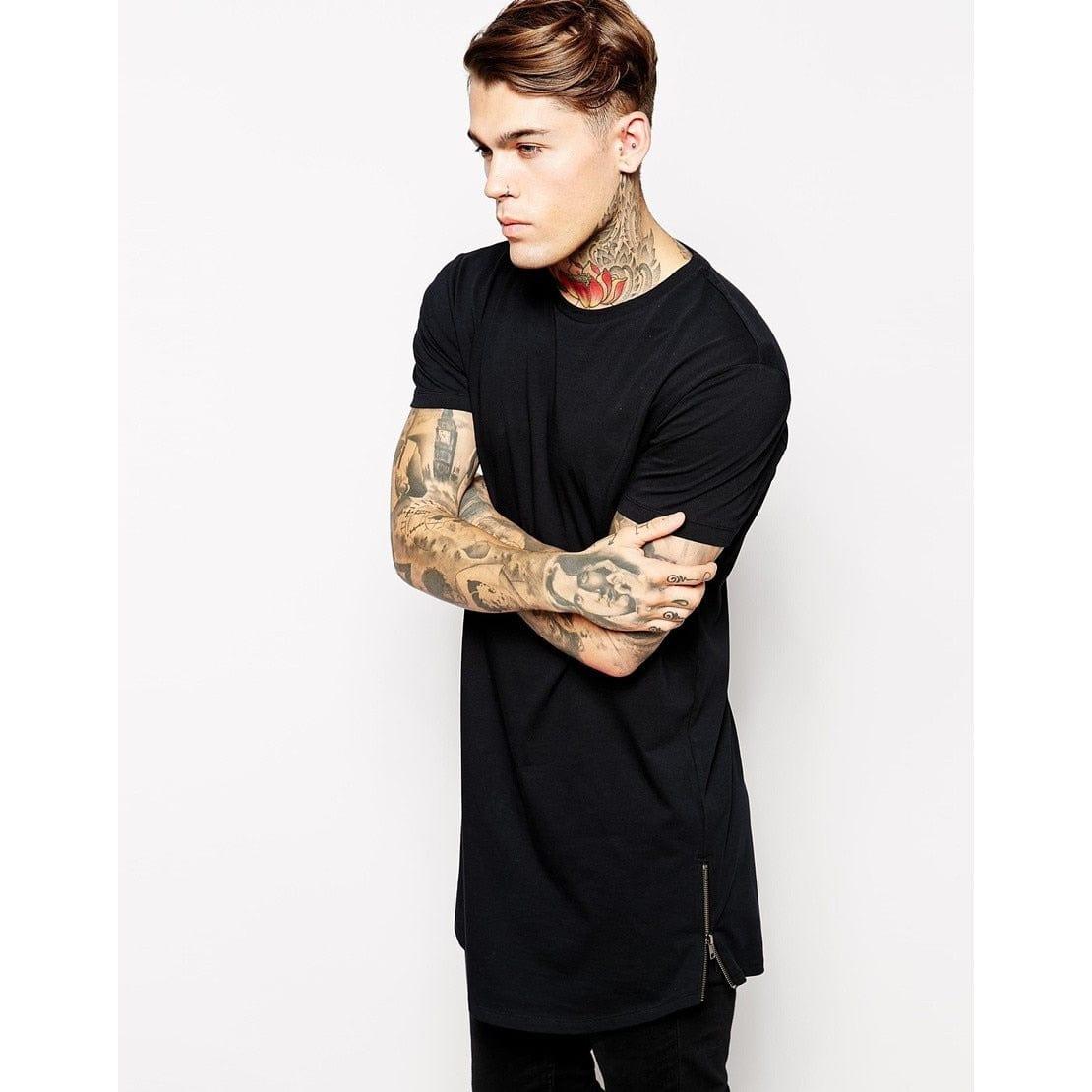 T-shirt long coton noir t-shirts t-shirts homme vêtements t-shirt extra long pour homme marque t-shirt - Adenbora