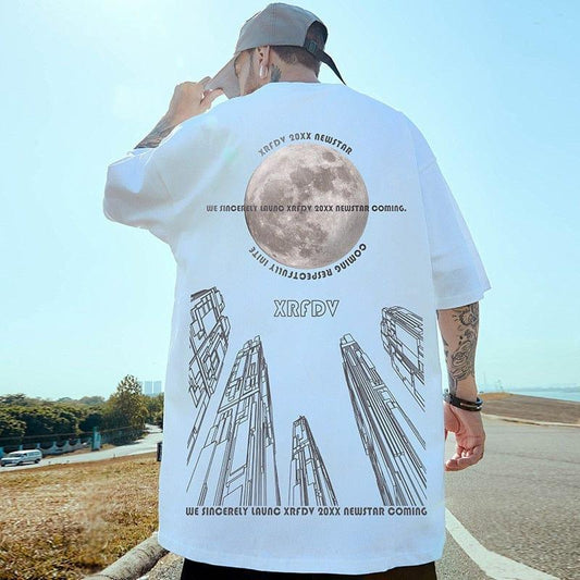 Tee shirt homme floqués lune oversized streetwear - Adenbora