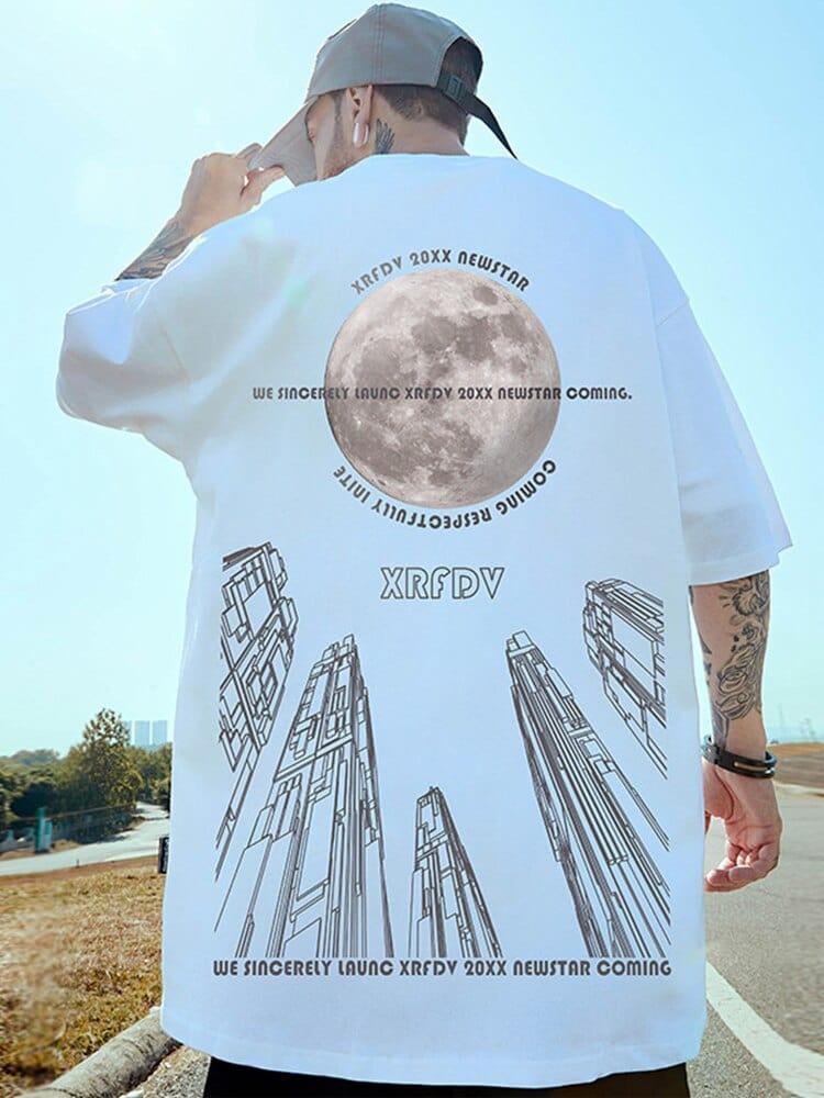 Tee shirt homme floqués lune oversized streetwear - Adenbora