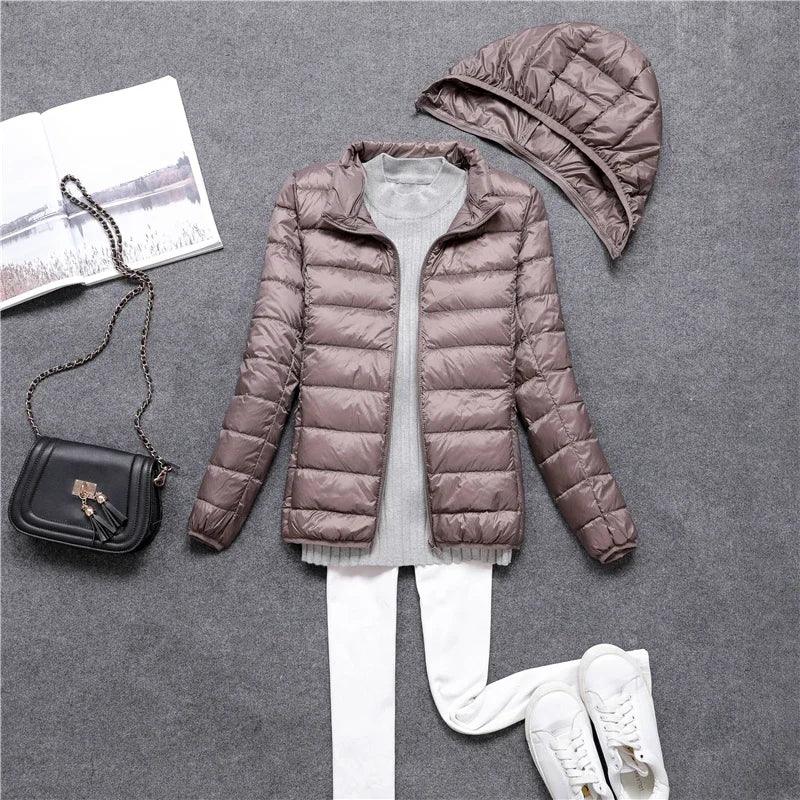 Veste Adenbora: Élégance d'Hiver, Style Office Lady, 80% Duvet, Capuche Détachable - Adenbora