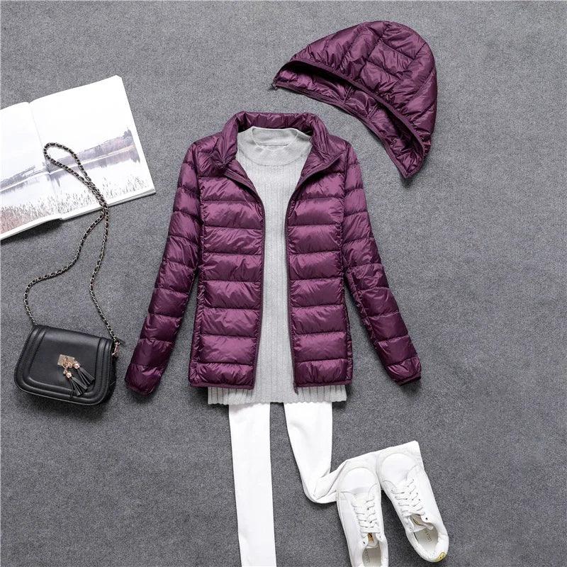 Veste Adenbora: Élégance d'Hiver, Style Office Lady, 80% Duvet, Capuche Détachable - Adenbora