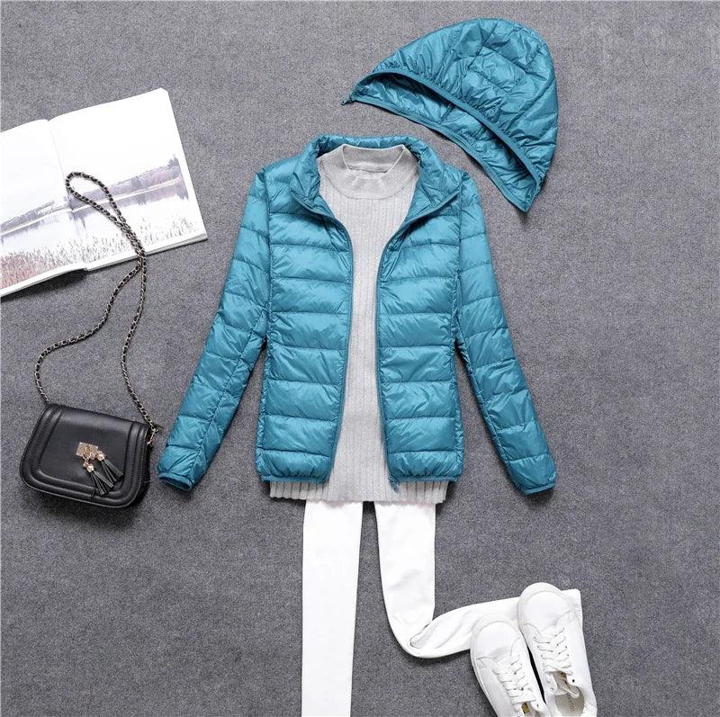 Veste Adenbora: Élégance d'Hiver, Style Office Lady, 80% Duvet, Capuche Détachable - Adenbora