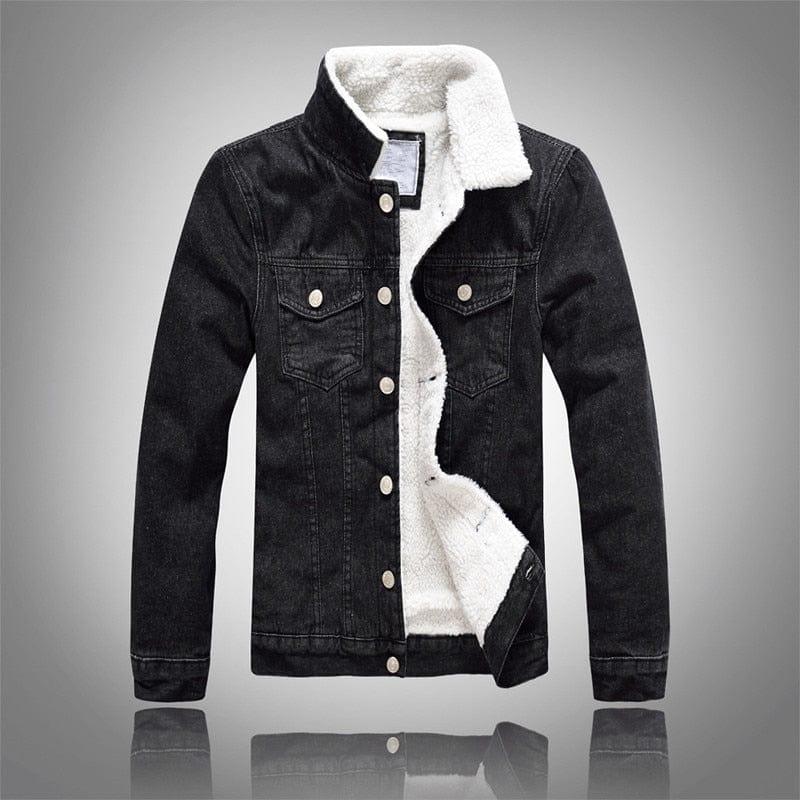 Veste en jeans noir intérieur fourrure chaude - Adenbora