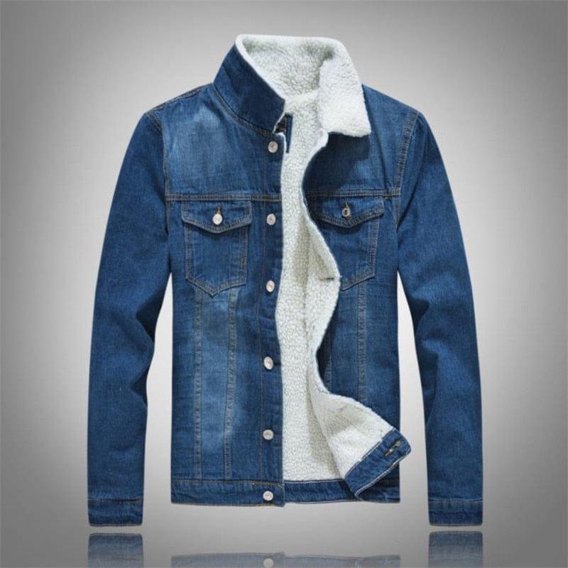 Veste en jeans noir intérieur fourrure chaude - Adenbora