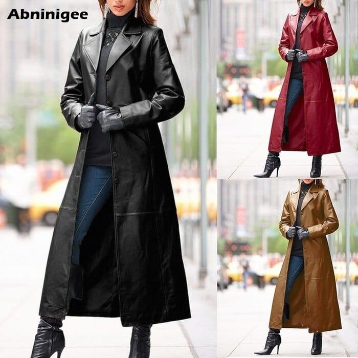 Veste longue similicuir élégant pour femme originale et décontracté - Adenbora